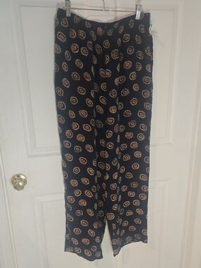 Women's Navy Sleep Pants with Beige Medallion Print